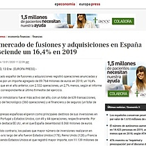 El mercado de fusiones y adquisiciones en Espaa desciende un 16,4% en 2019